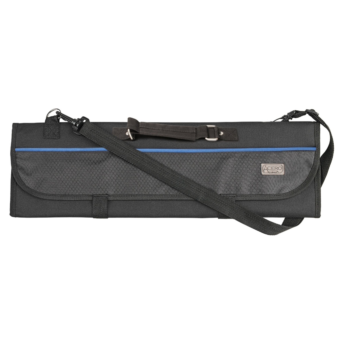 Closed black Winco knife roll with shoulder strap