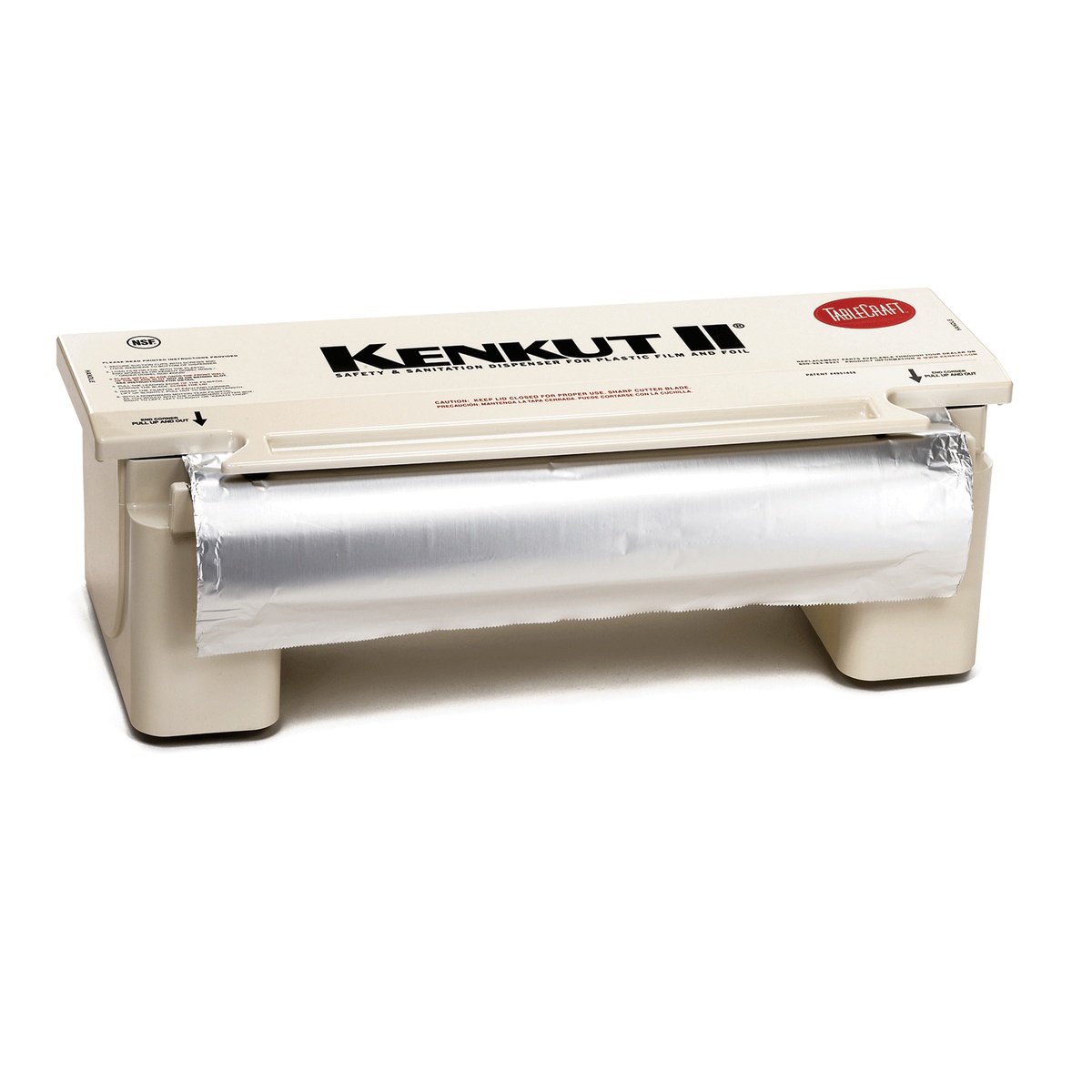 TableCraft KK6 Kenkut II film and foil dispenser loaded with an aluminum foil roll, shown on white background