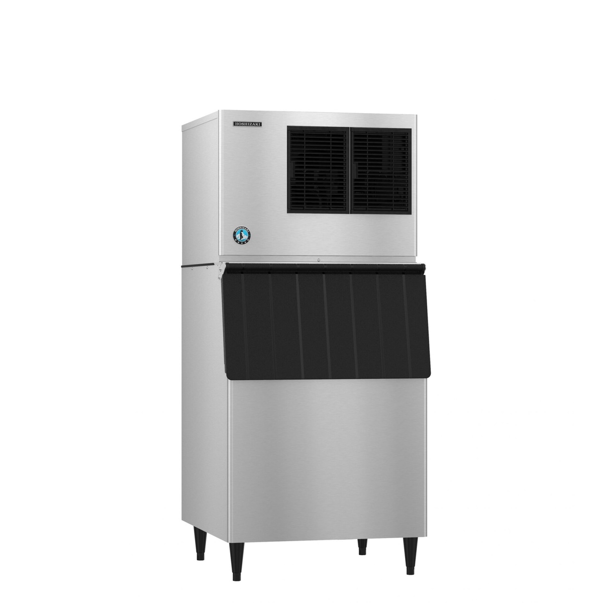 Hoshizaki KML-500MAJ ice machine head mounted on a compatible storage bin