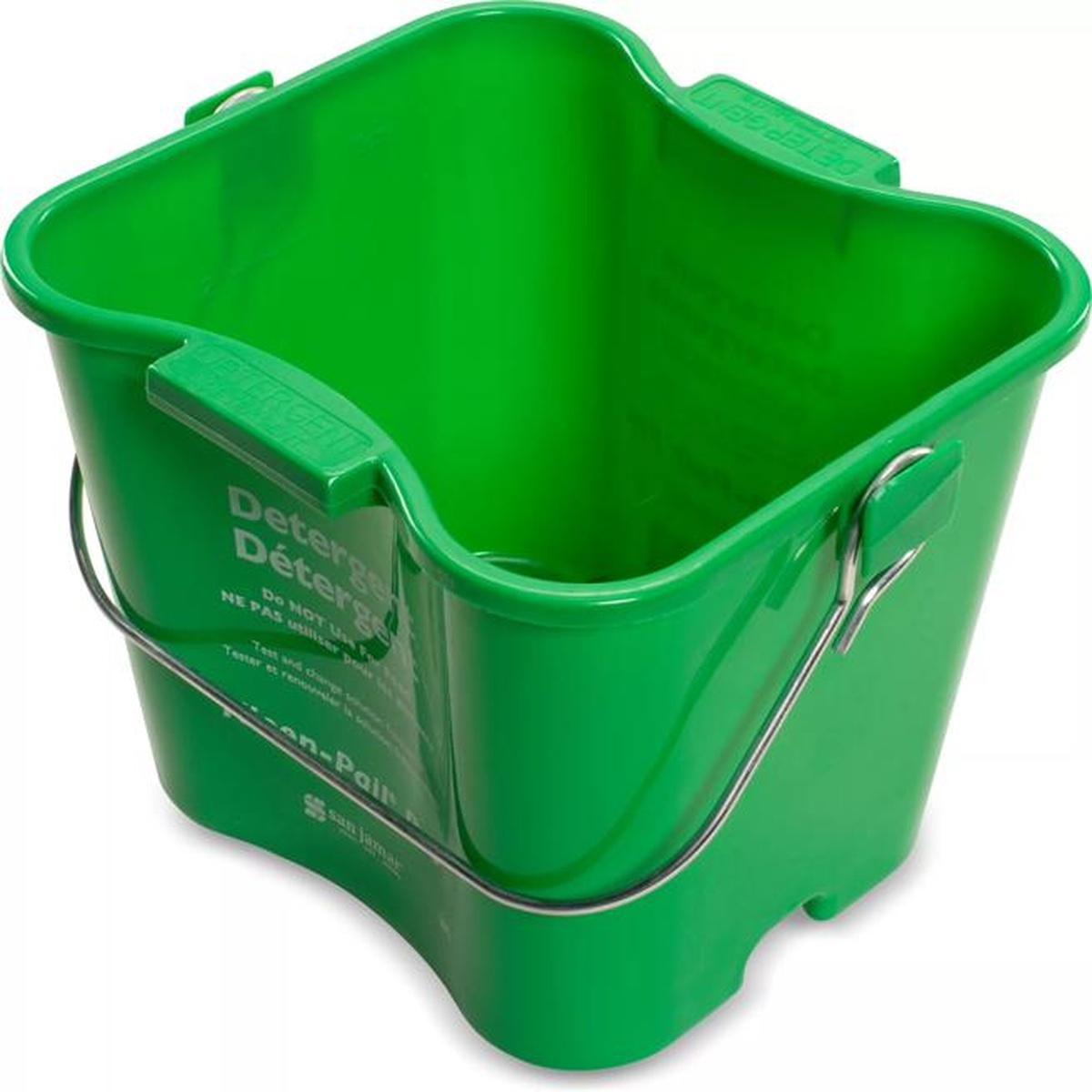 San Jamar Kleen-Pail Pro 3 Qt green pail angled top view showing interior graduated markings and molded side handles