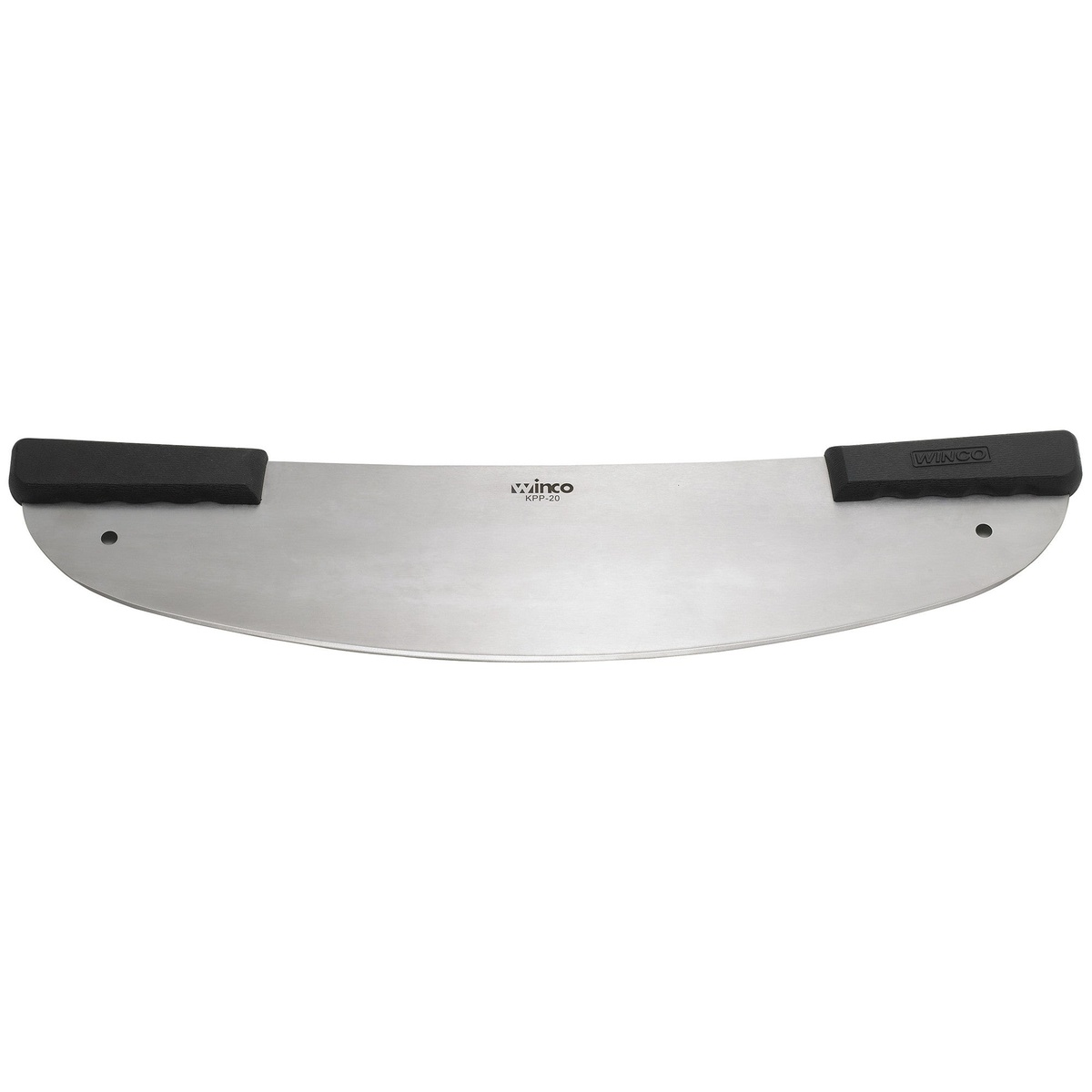Winco KPP-20 stainless steel pizza rocker cutter with dual black handles