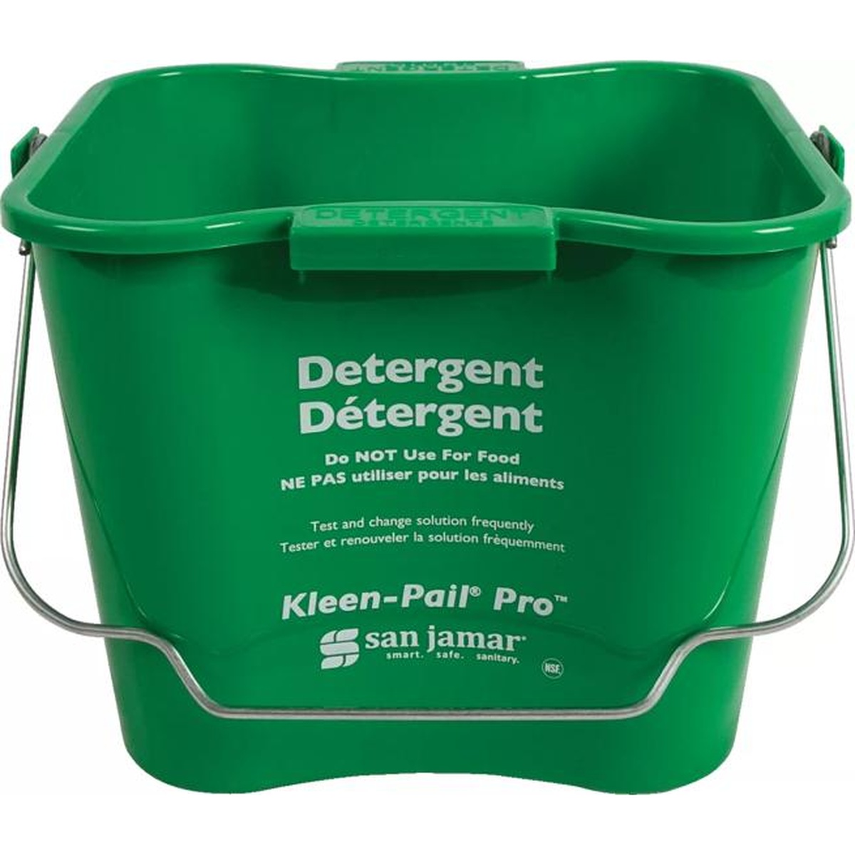 Front view of green Kleen-Pail Pro 6 quart detergent pail with printed label
