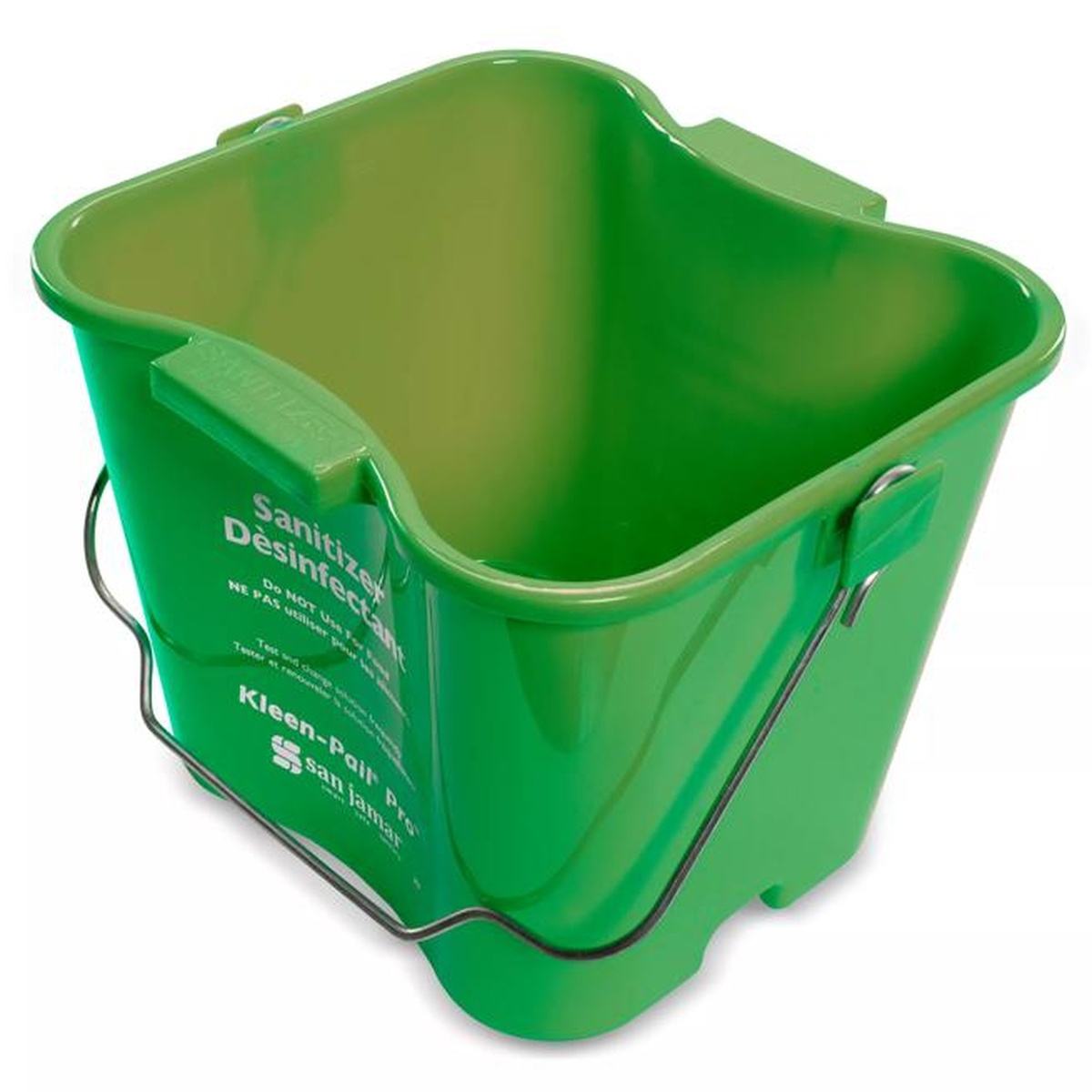 San Jamar Kleen-Pail Pro 8 Qt green pail angled top view showing interior capacity, molded side handles, and bail handle