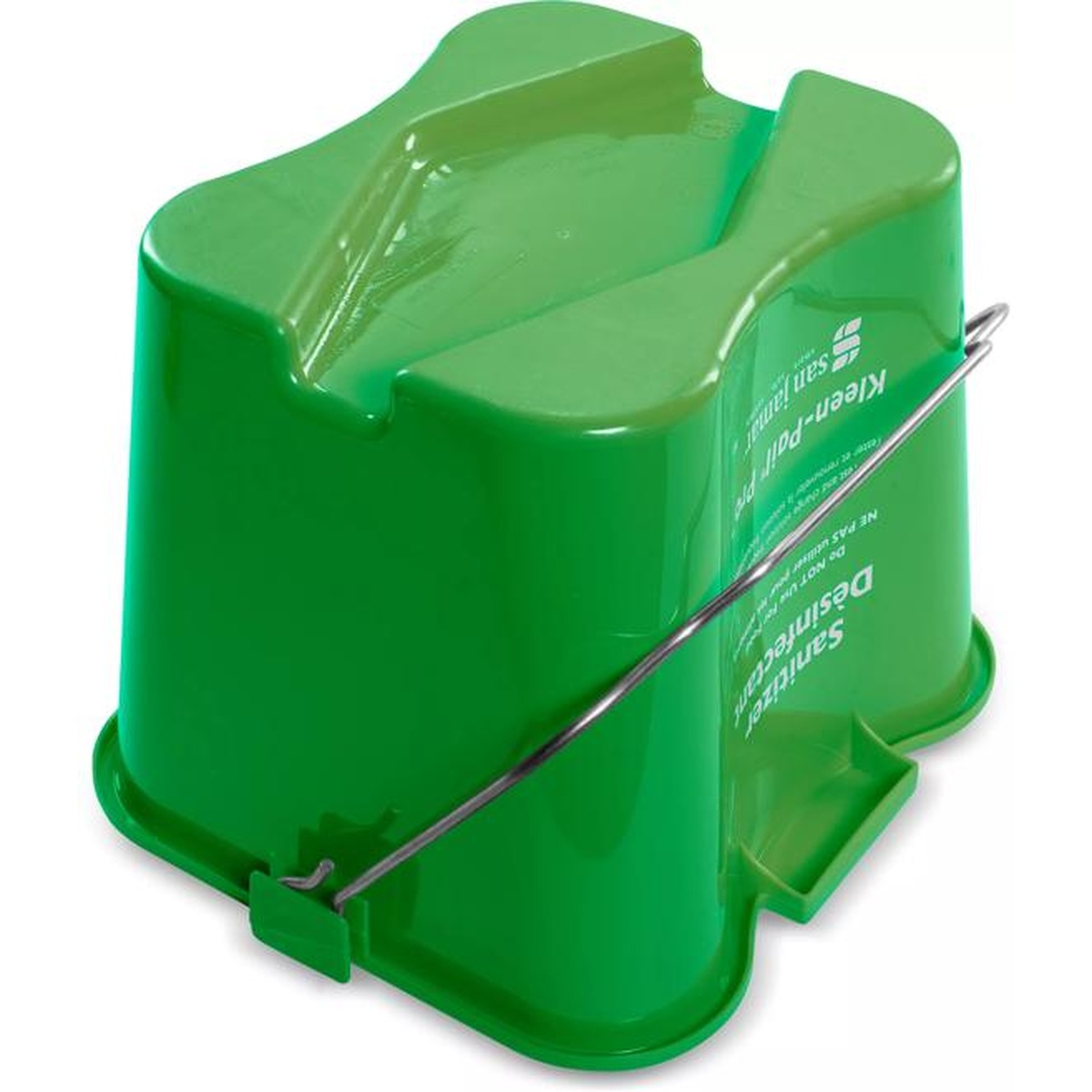 San Jamar Kleen-Pail Pro 8 Qt green pail bottom angled view showing raised base and molded handle detail