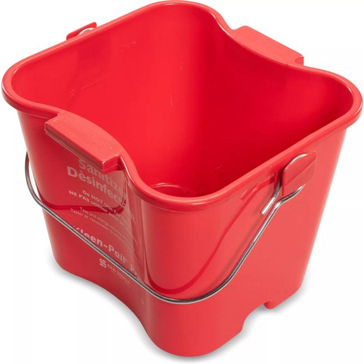 Interior top-down view of red Kleen-Pail Pro showing molded-in side handles and open rectangular shape