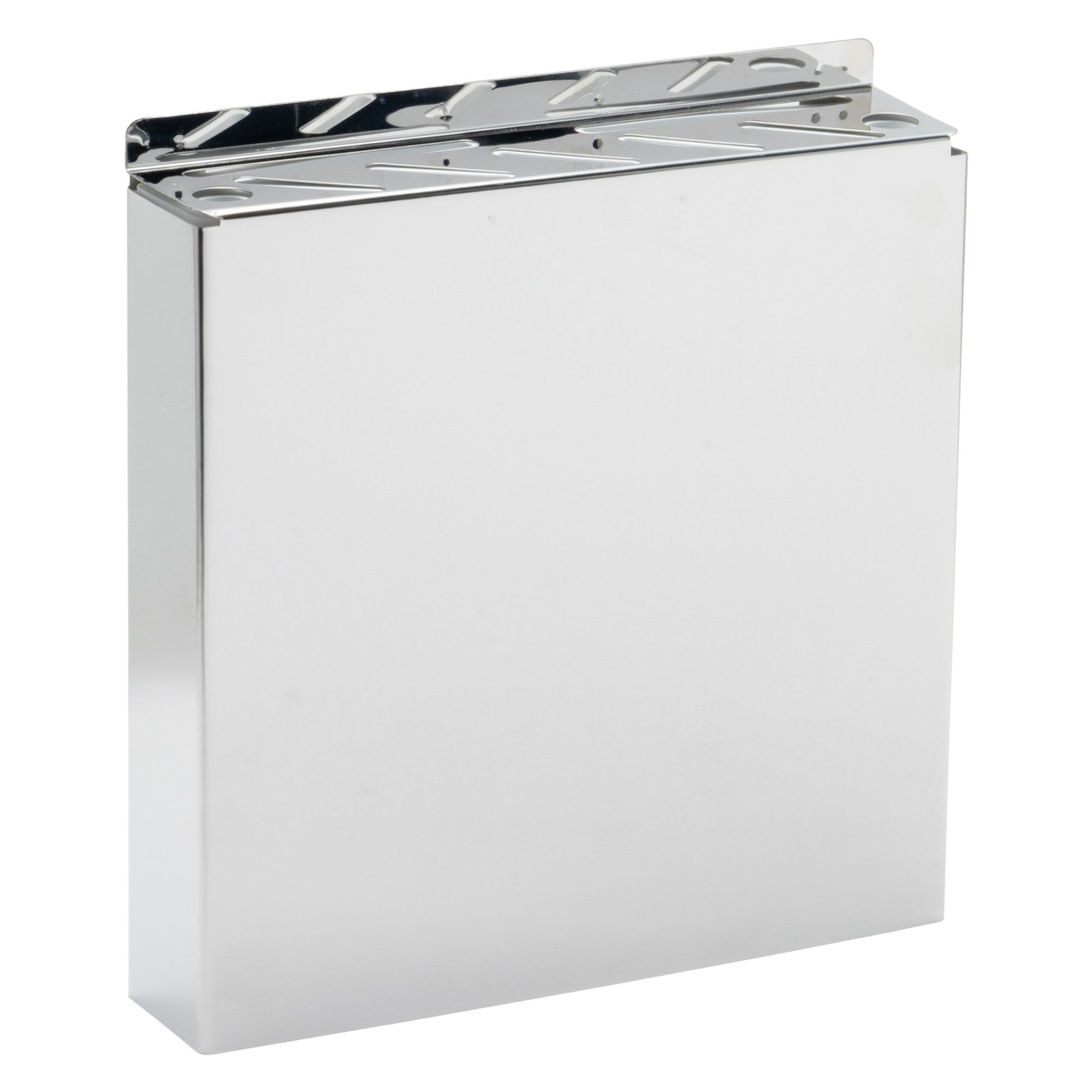 Winco KR-9 stainless steel wall-mount knife rack shown empty at an angle, revealing top slots