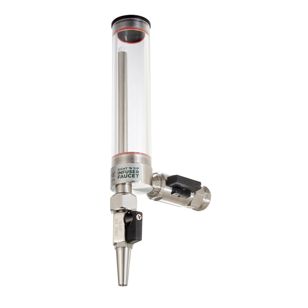 Krowne KR-SNS Sight N Sip Infuser Faucet front view displaying stainless steel faucet body and transparent infusion chamber