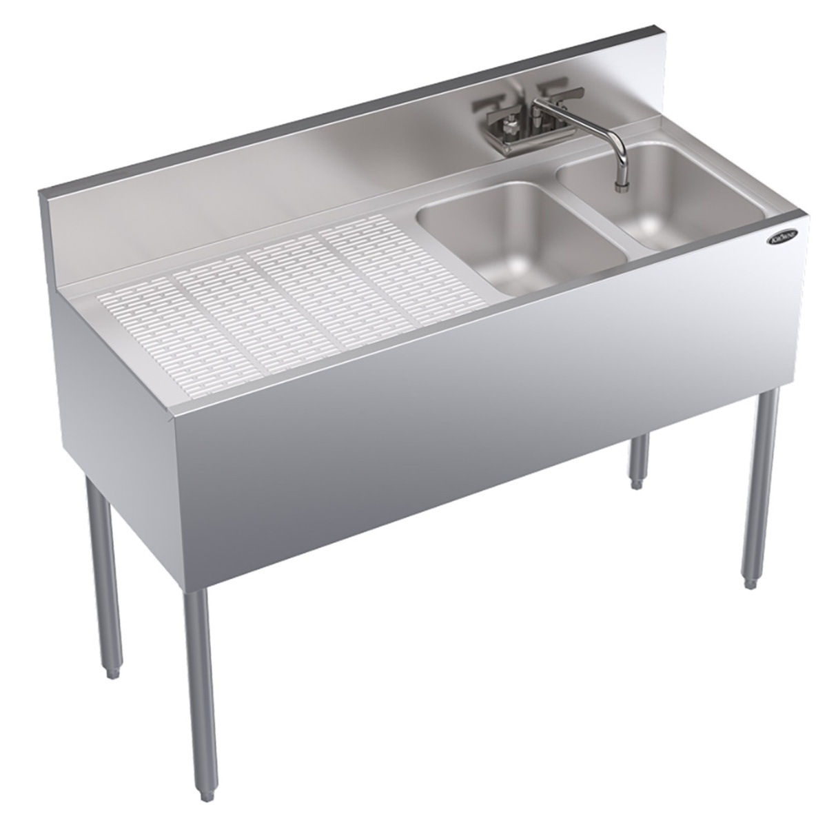 Krowne KR19-42R Royal Series two-compartment underbar sink with left drainboard and splash-mount faucet
