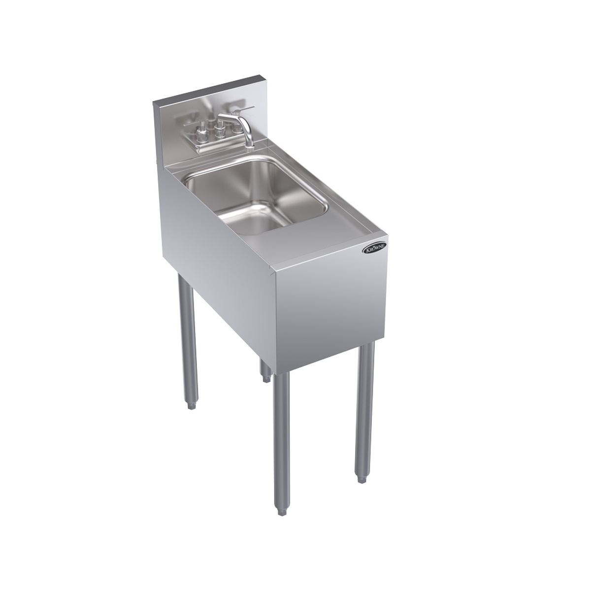 Krowne KR24-1C Royal Series one-compartment stainless steel underbar hand sink with splash-mount faucet and adjustable legs