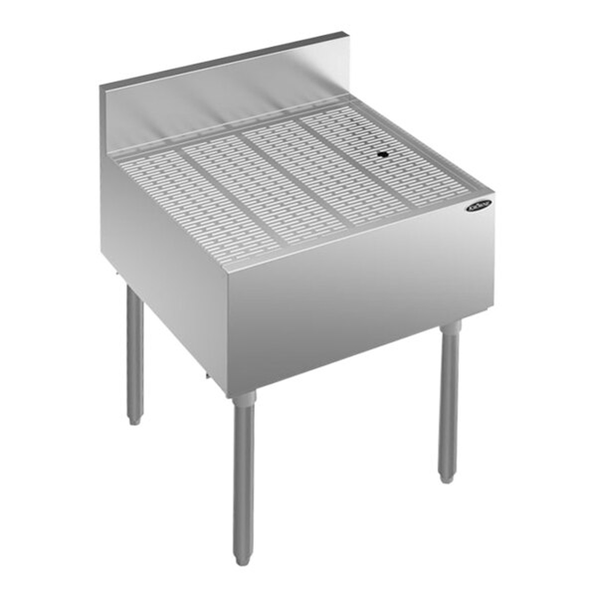 Krowne KR24-GS24 Royal Series 24x24 stainless steel underbar drainboard with embossed top, backsplash, and tubular legs