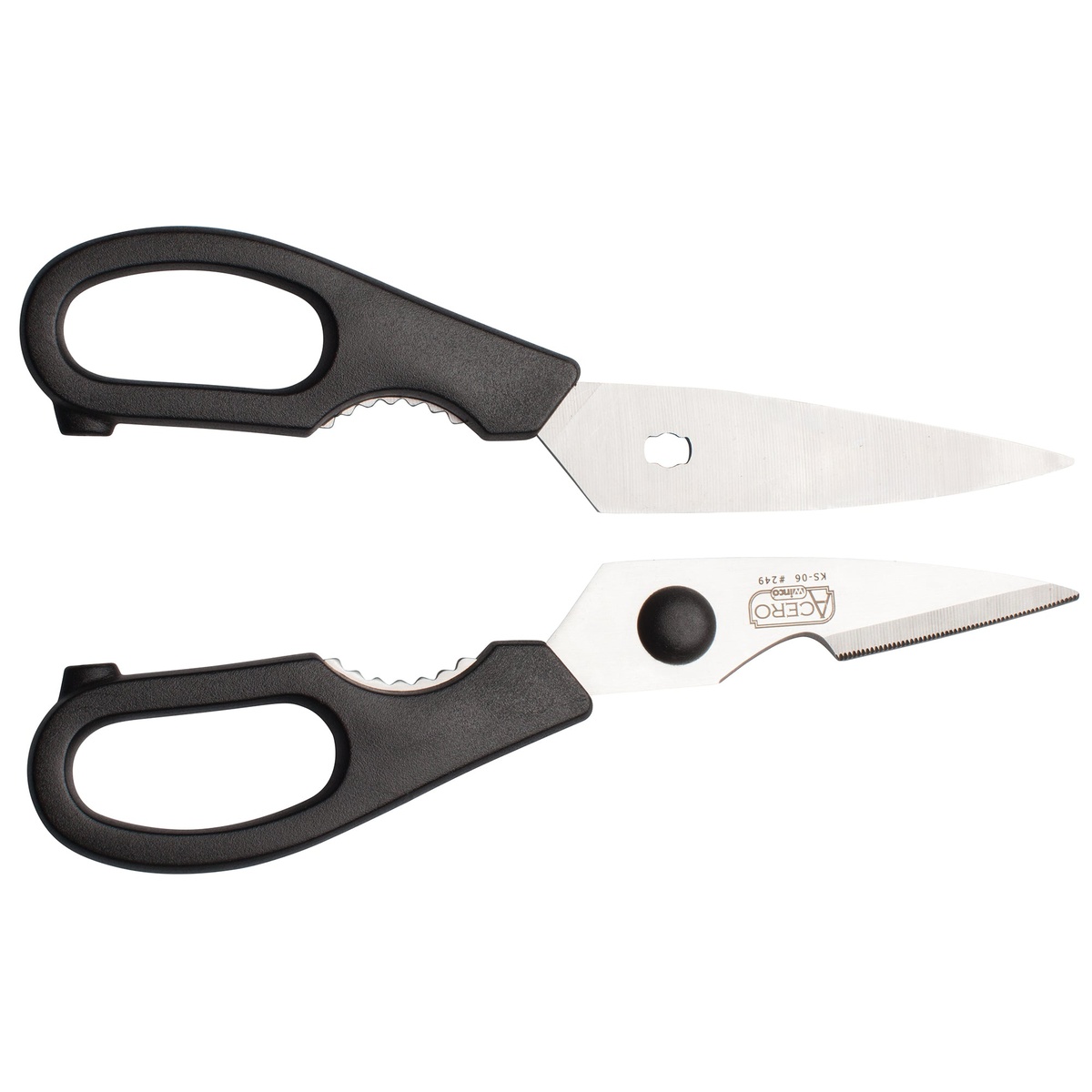 Winco KS-06 kitchen shears fully detached into two separate halves for cleaning