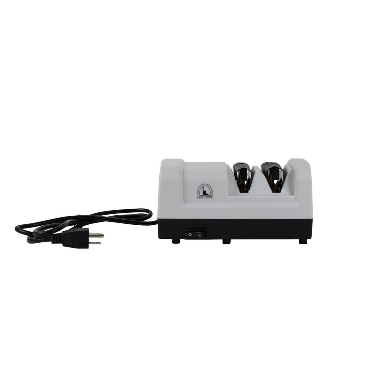 Front view of the Libertyware Electric Diamond Knife Sharpener showing power switch and sharpening slots