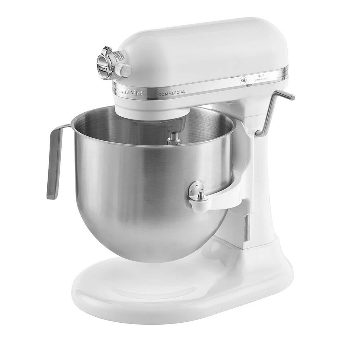KitchenAid Commercial KSM8990WH white 8-quart bowl-lift stand mixer with stainless steel bowl