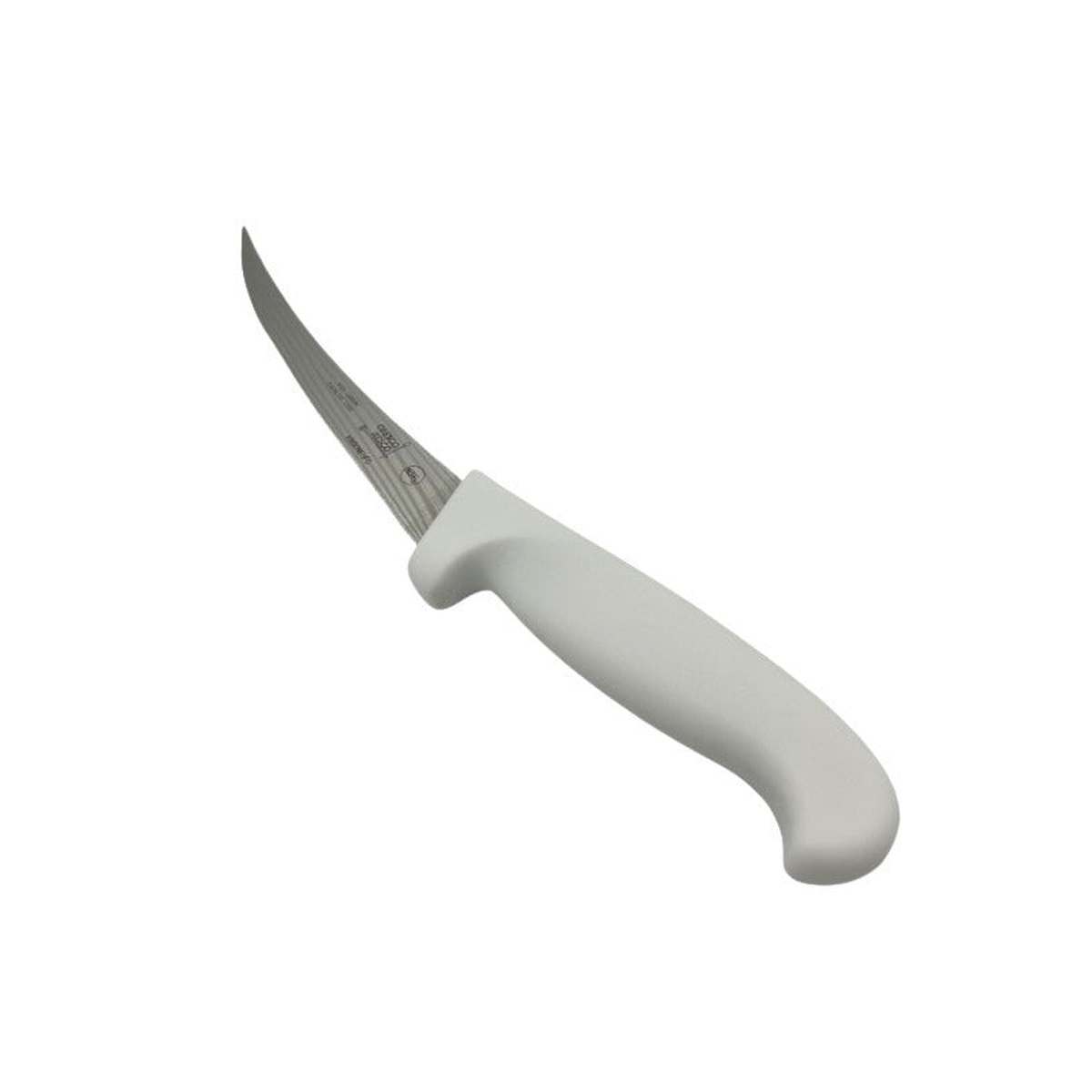Cresco Resco 6-inch flexible curved boning knife with white ergonomic handle and stainless steel blade