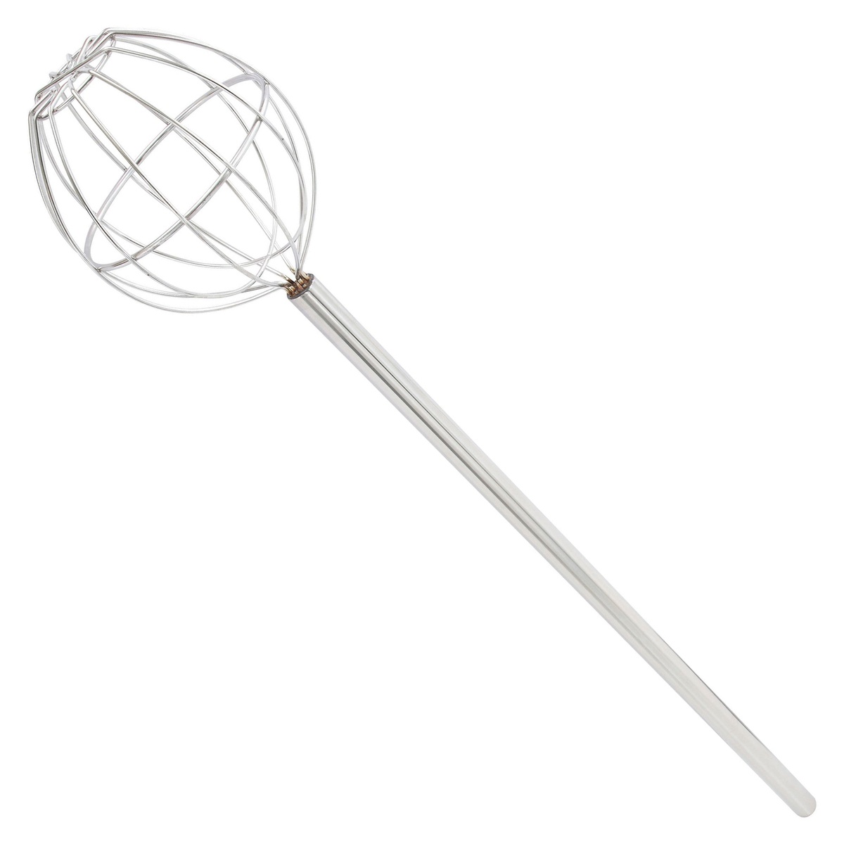 Winco KWP-48 48-inch stainless steel round kettle whip with globe-style wire head and long flat handle