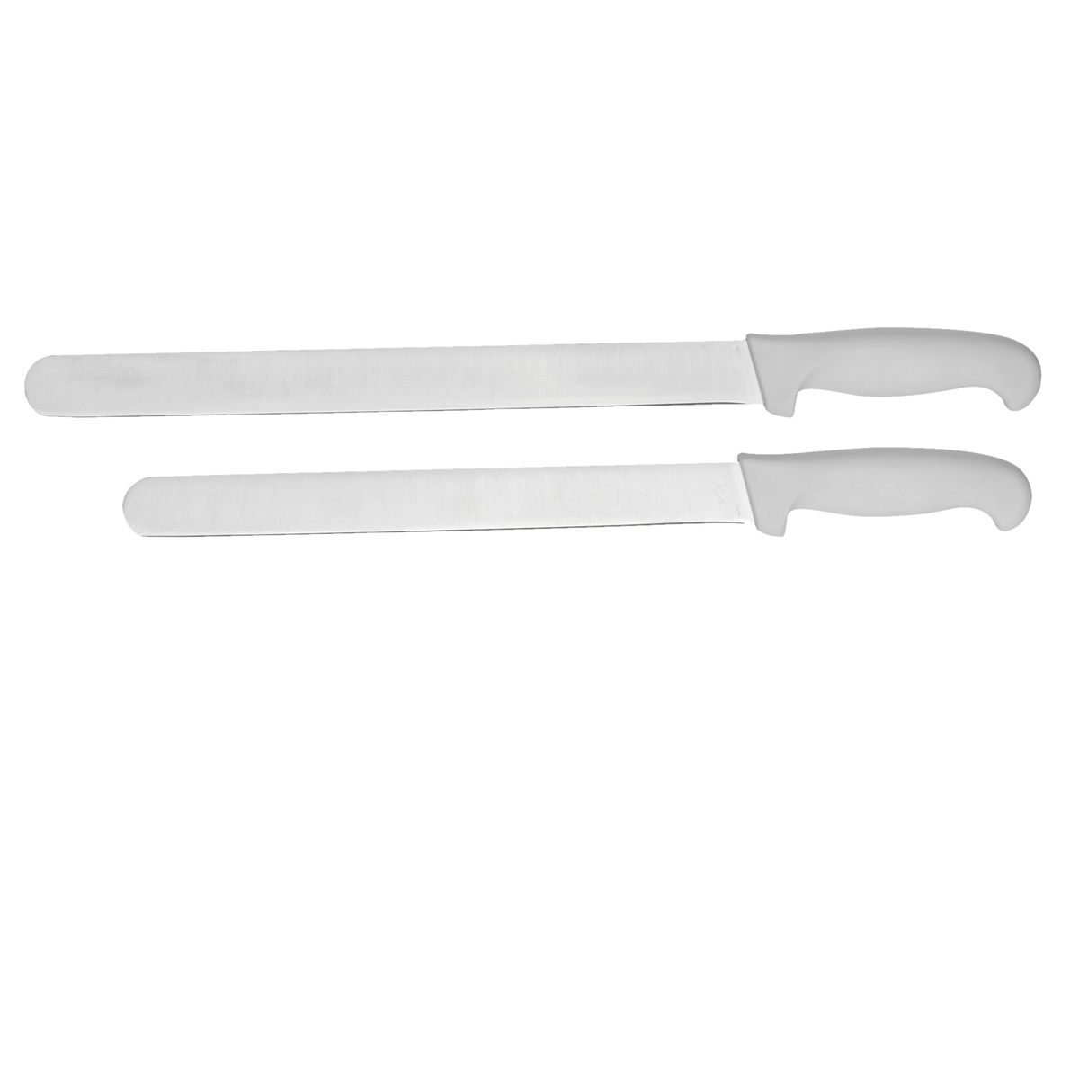 Cresco Resco 10-inch slicing knife with smooth white handle, shown from two angles