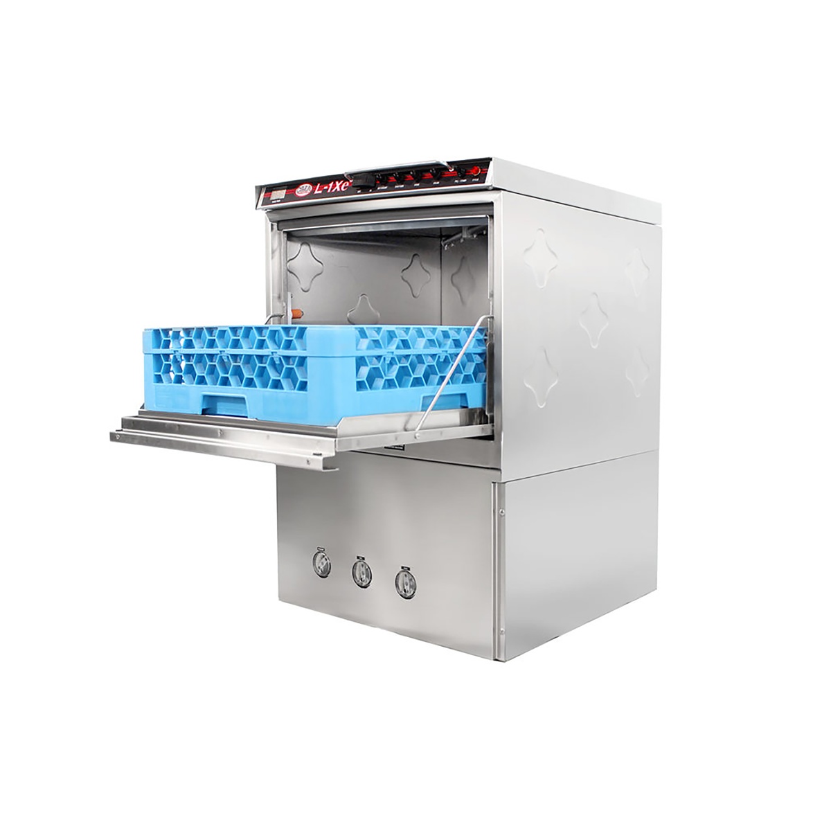 CMA Dishmachines L-1Xe undercounter dishwasher with open door and dish rack