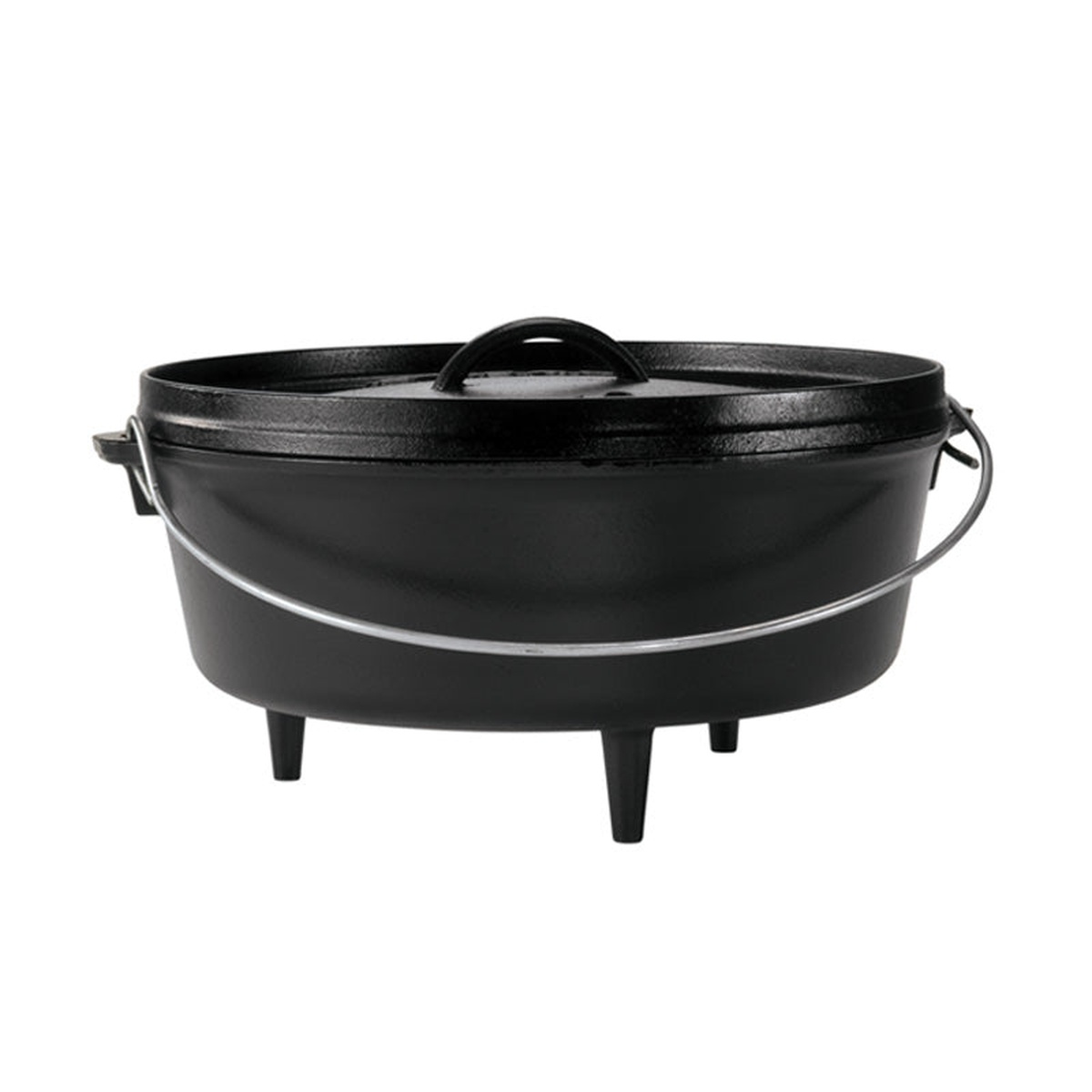 Cast iron camp Dutch oven with legs, lid, and bail handle