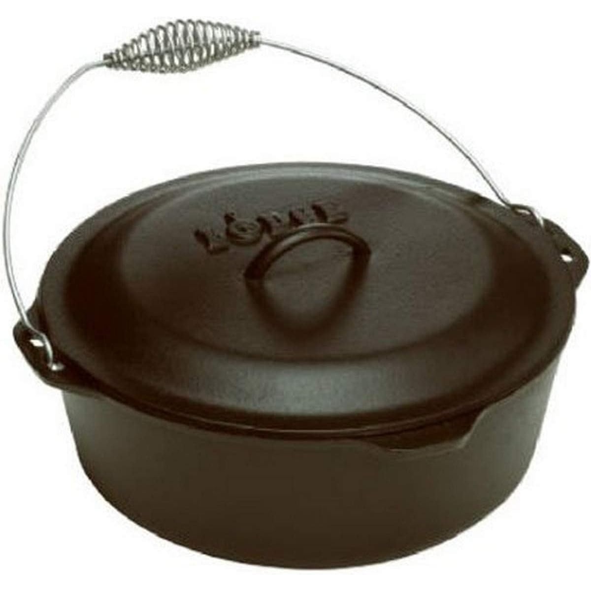 Lodge 7 quart pre-seasoned cast iron Dutch oven with lid and wire bail handle