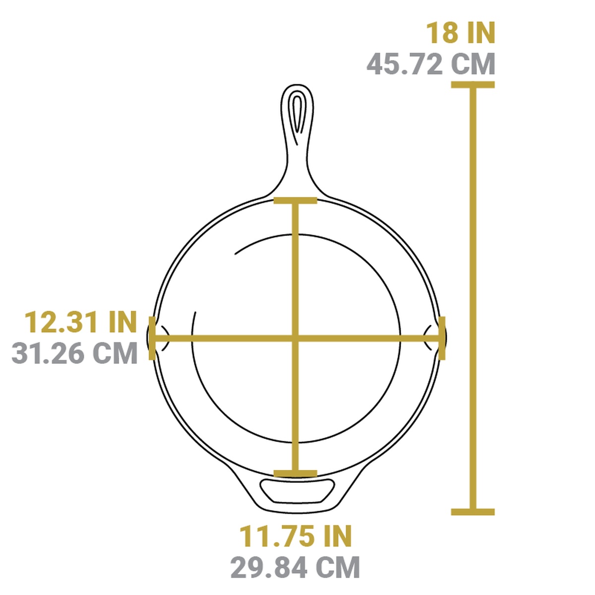 Dimension diagram for the Lodge 12 inch skillet