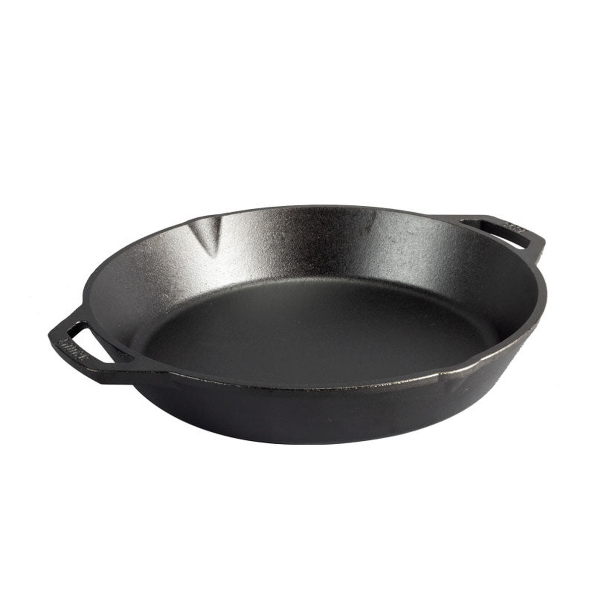 Lodge 12-inch dual handle cast iron skillet on a white background