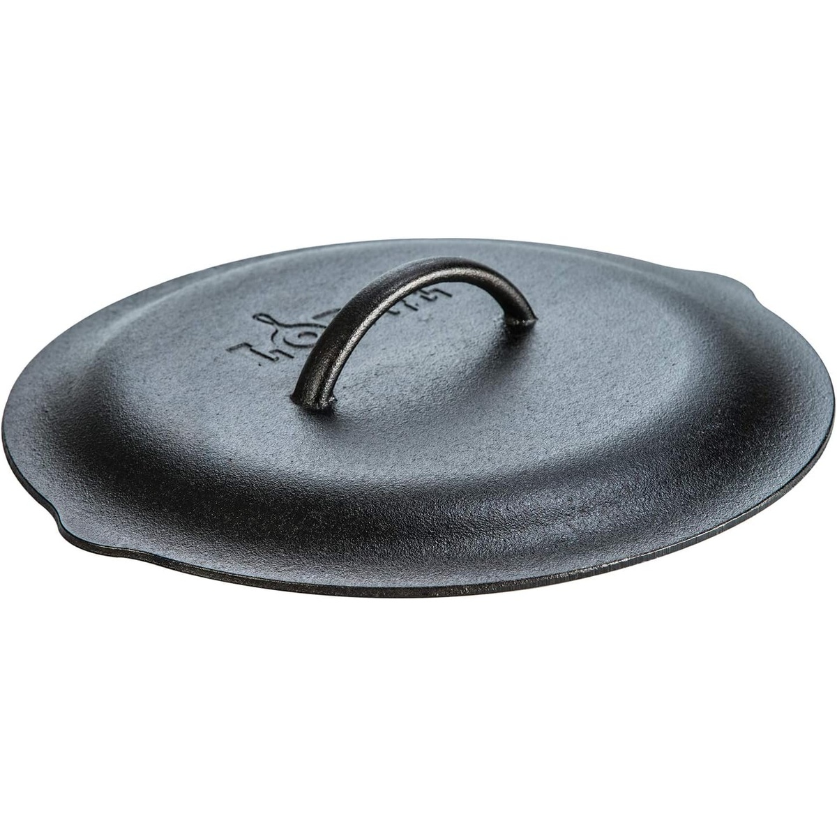 Lodge L12SC3 13.25-inch pre-seasoned cast iron self-basting cover with integral handle, top view