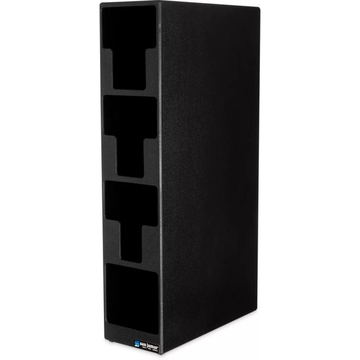 San Jamar L2203 EZ-Fit Lid and Straw Tower angled side view showing four open-front compartments