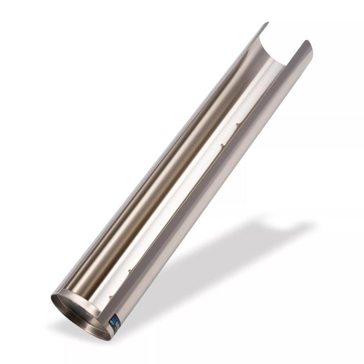 San Jamar L3400 stainless steel lid dispenser tube shown at an angle on white background