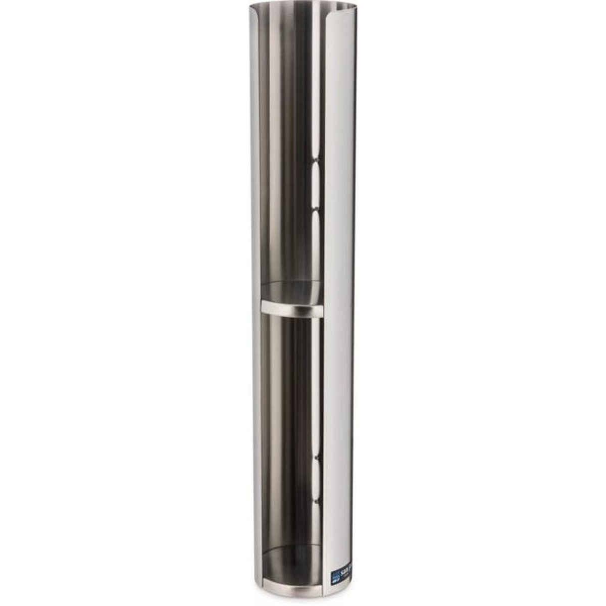 San Jamar L3402 stainless steel wall-mount double lid dispenser, full product view