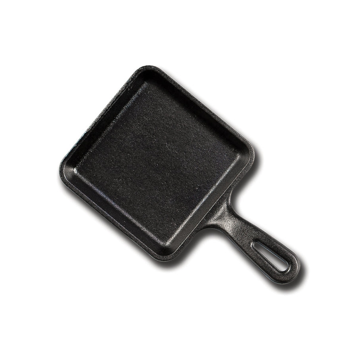 Lodge L5WS3 square cast iron skillet viewed from above, showing flat seasoned cooking surface and cast iron handle