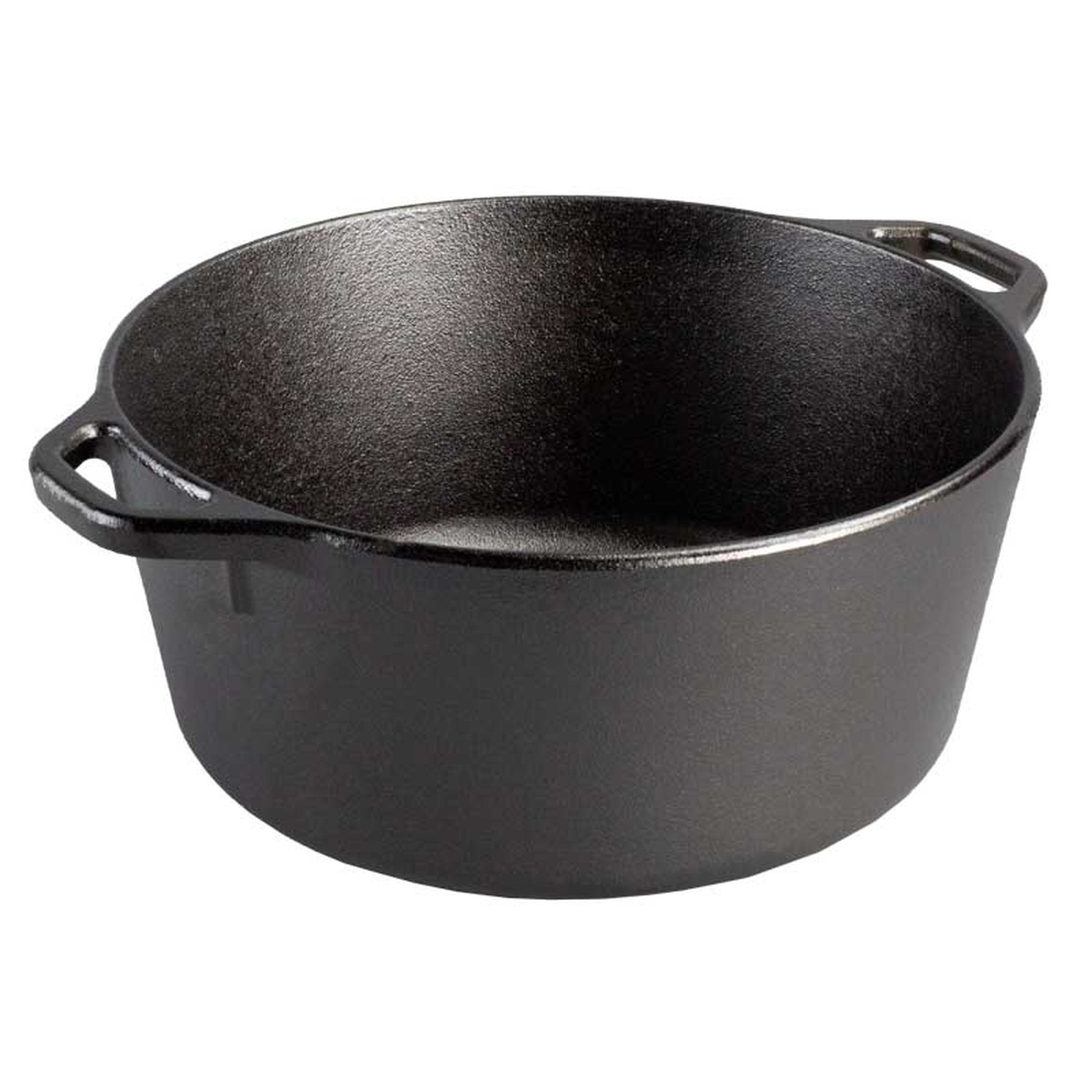 Lodge 5-quart cast iron Dutch oven base with loop handles, shown without lid