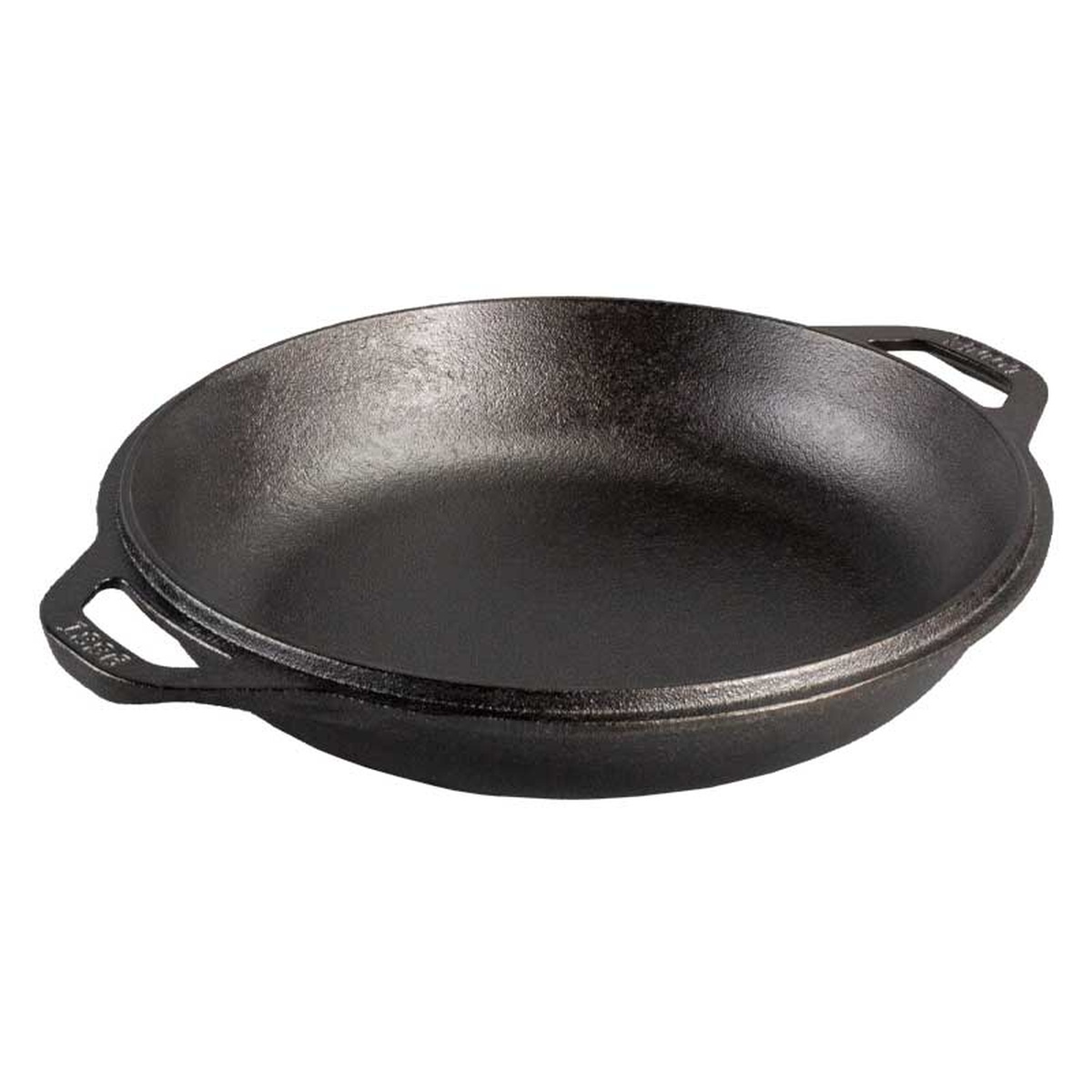Lodge cast iron lid used as a dual-handle skillet pan, shown as a standalone cooking surface