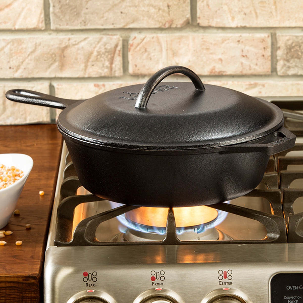 Lodge Deep Skillet on a gas stovetop