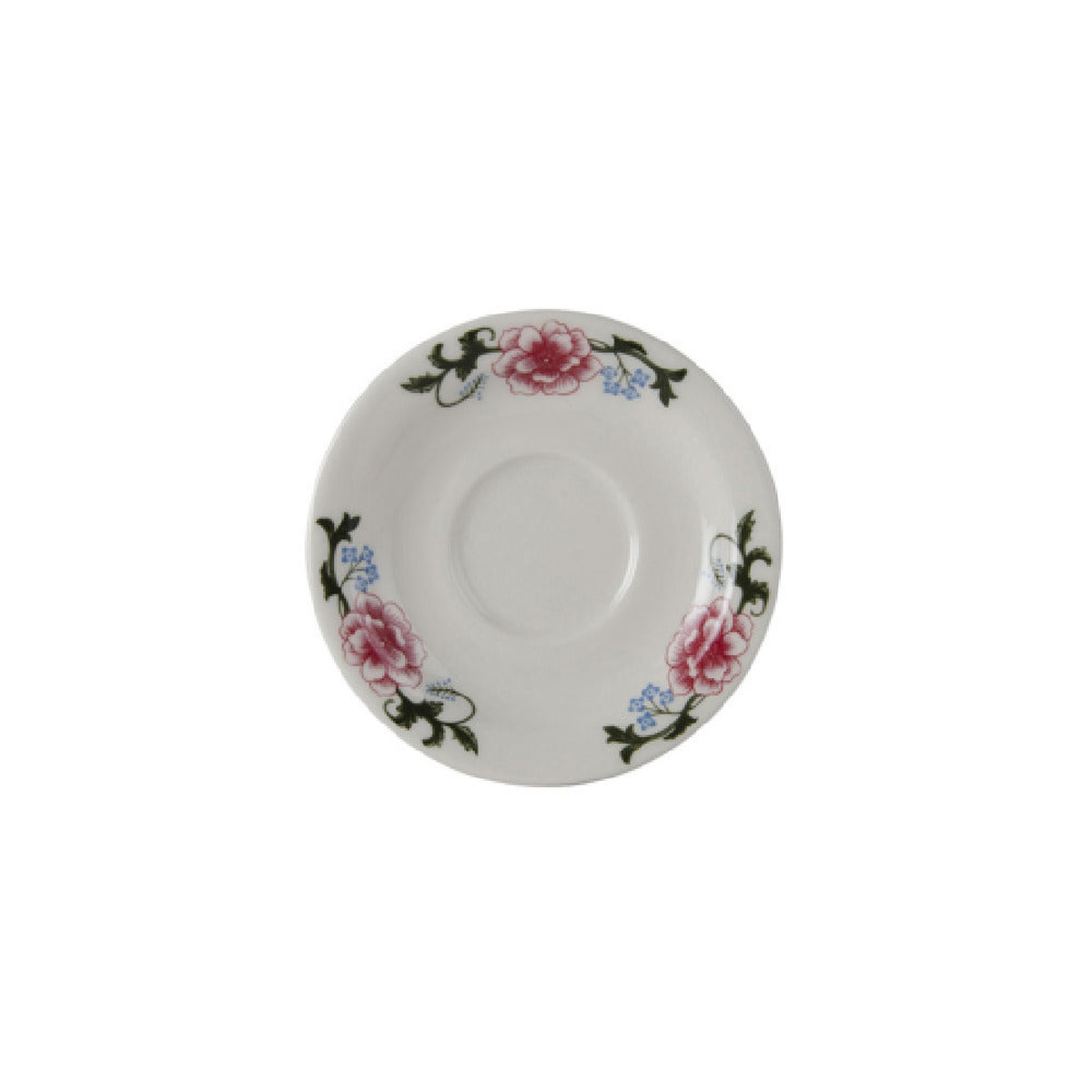 Tuxton LCE-054 5-1/2-inch round china saucer with Western Rose floral pattern on eggshell finish