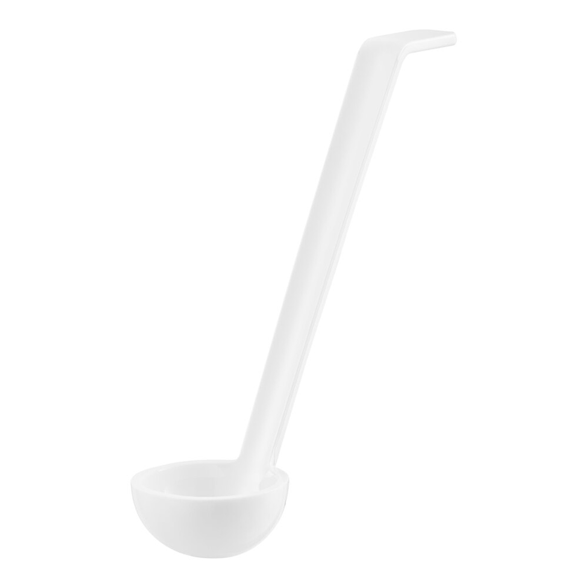 Cambro LD85148 white polycarbonate salad dressing ladle with angled handle and side rest