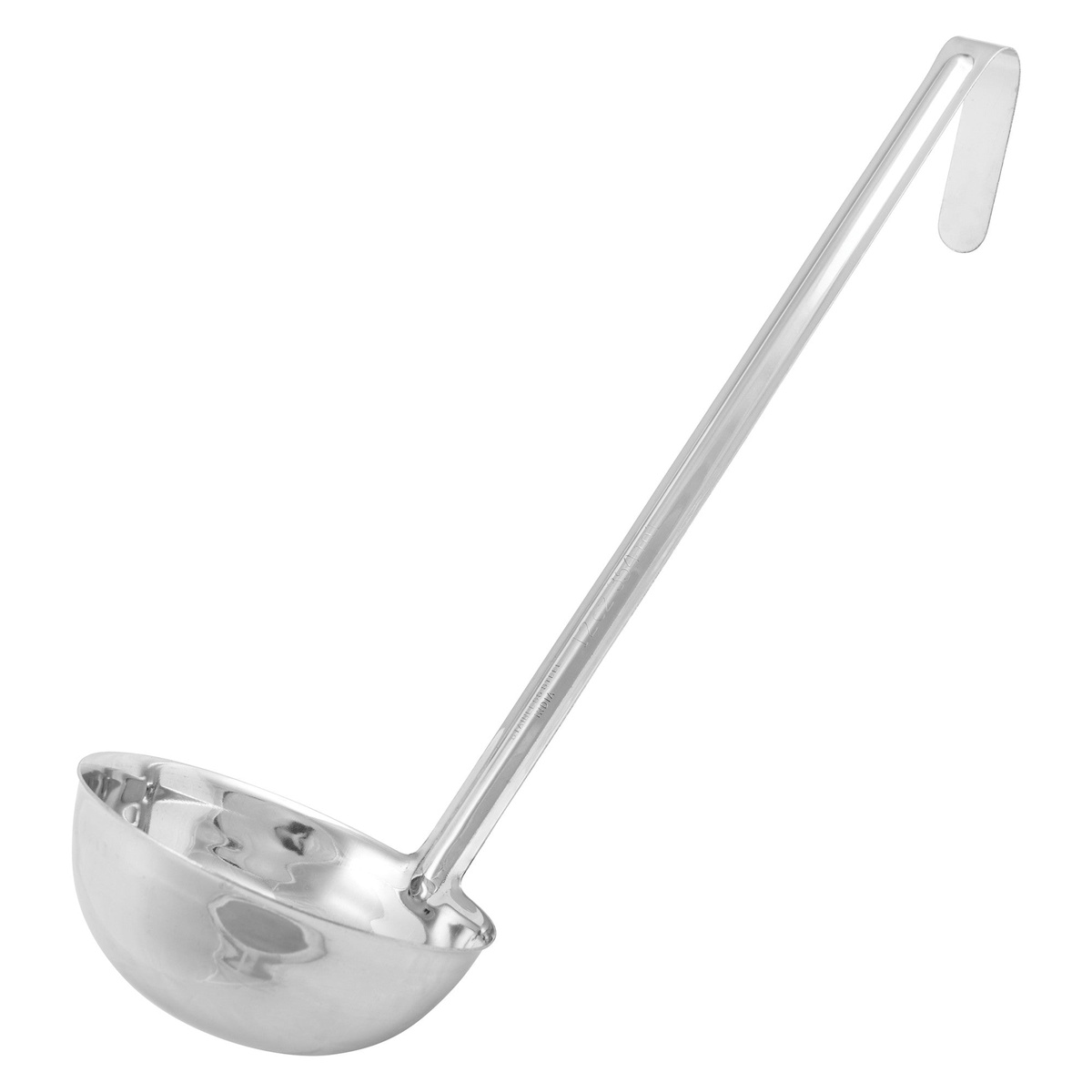 Winco LDI-12 one-piece stainless steel ladle with 12 oz bowl and curved hook tip handle