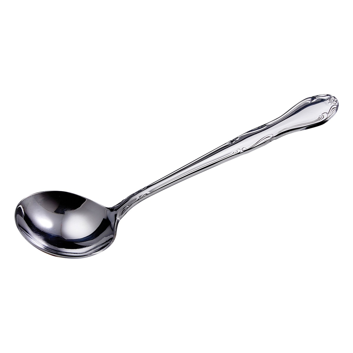 Winco LE-1 stainless steel 7-inch gravy and soup ladle with mirror-finish Elegance pattern handle and deep rounded bowl