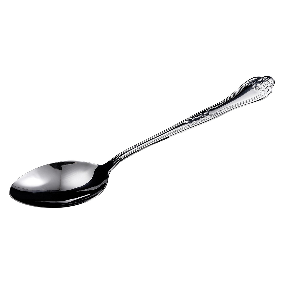 Winco LE-11 11-inch stainless steel solid serving spoon with embossed floral Elegance pattern handle and mirror finish