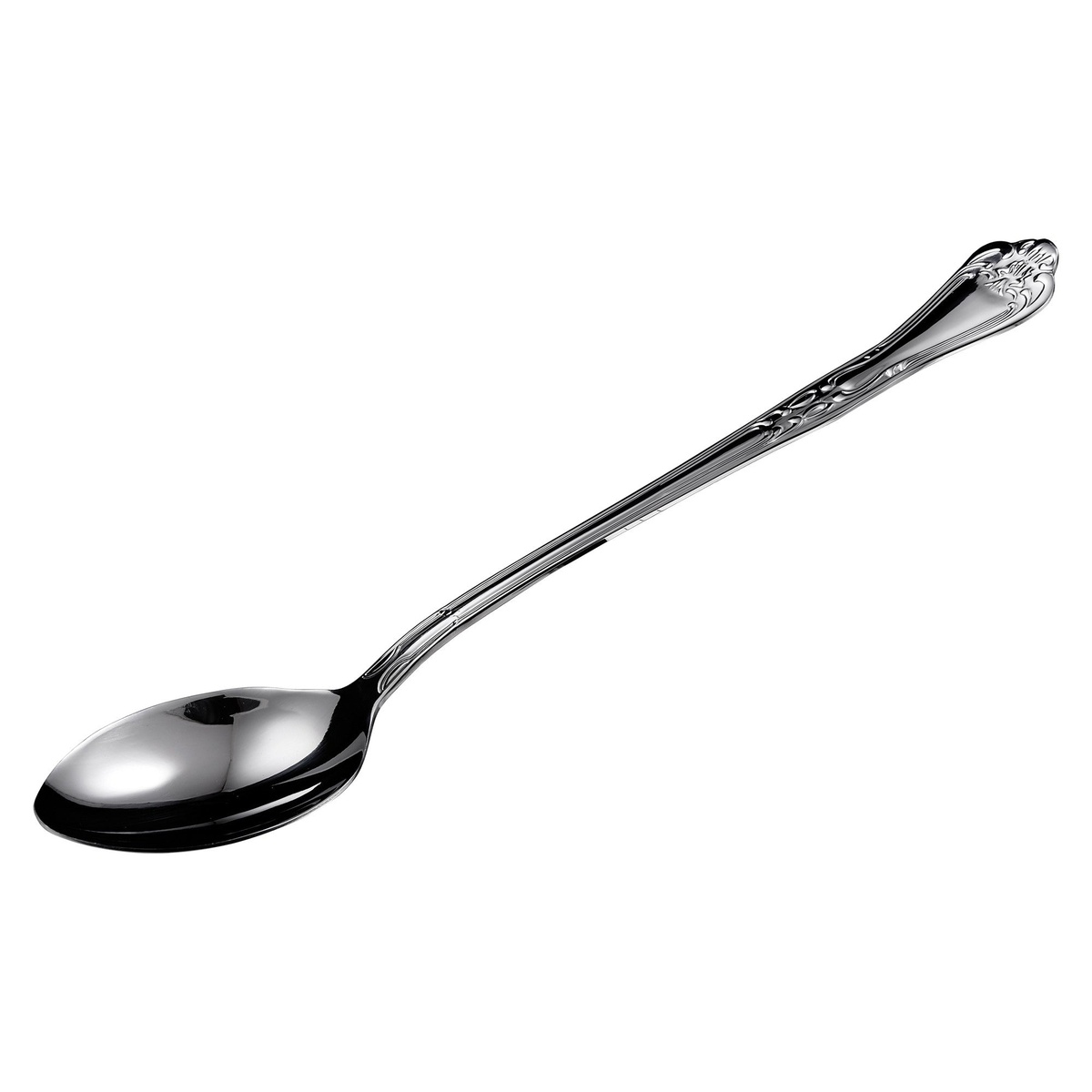 Winco LE-13 13-inch Elegance solid serving spoon in stainless steel with embossed floral handle and mirror finish