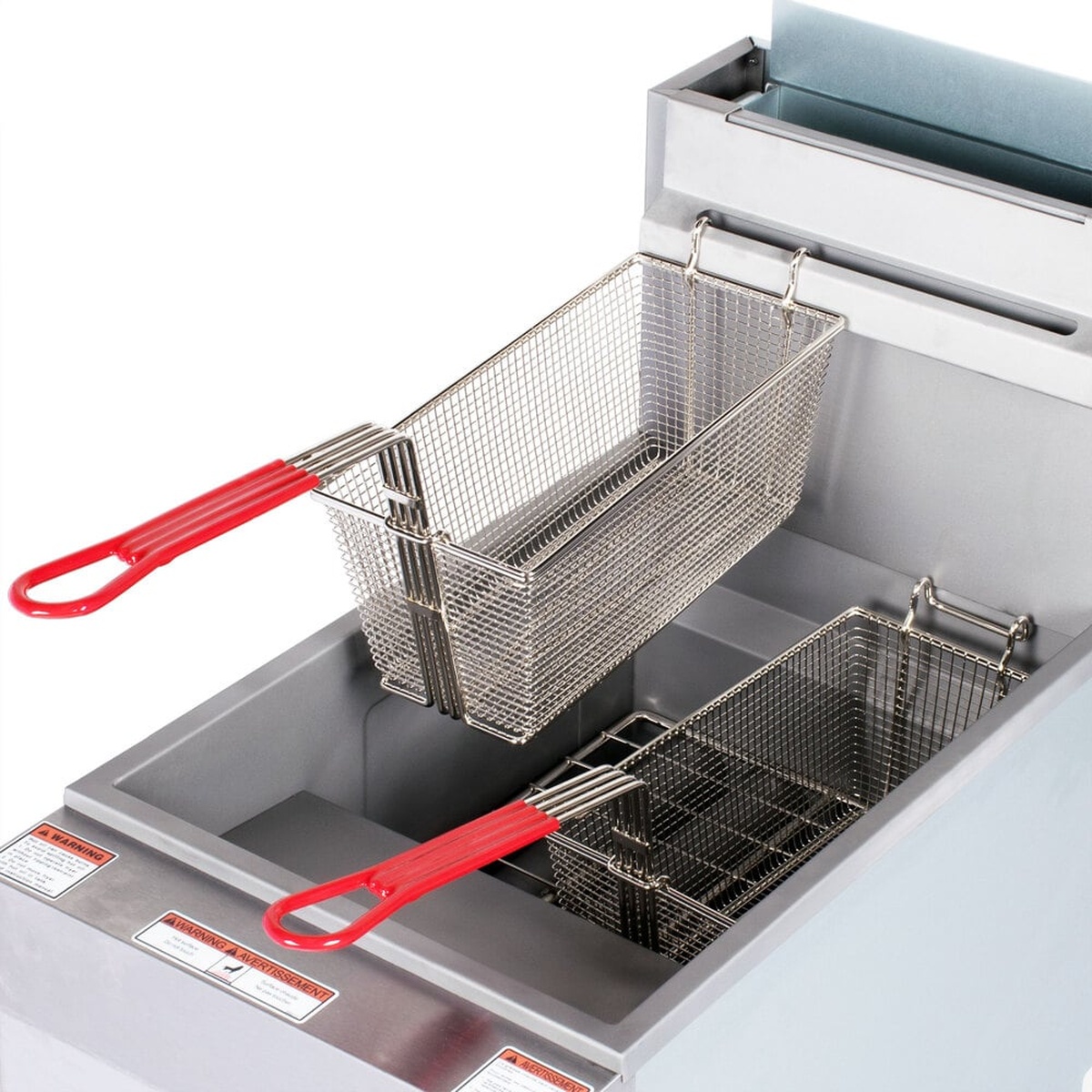 Top view of Vulcan LG400 fry tank with two wire fry baskets