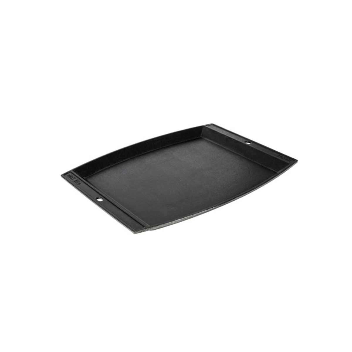 Lodge Cast Iron 15-inch rectangular griddle, black seasoned surface with curved sides and hook-compatible handle slots