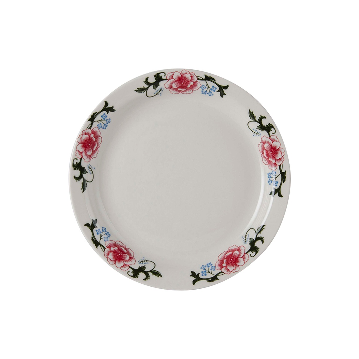 Tuxton Western Rose 9-inch eggshell china plate narrow rim with pink rose and vine botanical pattern