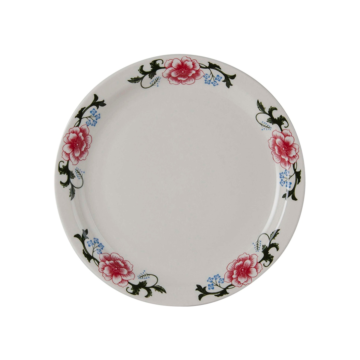 Tuxton Western Rose 10-1/2-inch eggshell china plate with pink floral and dark green vine border