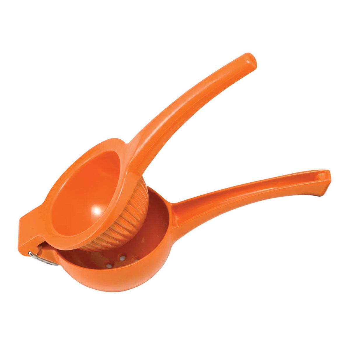 Winco LS-9O orange aluminum handheld citrus squeezer with baked-on enamel coating