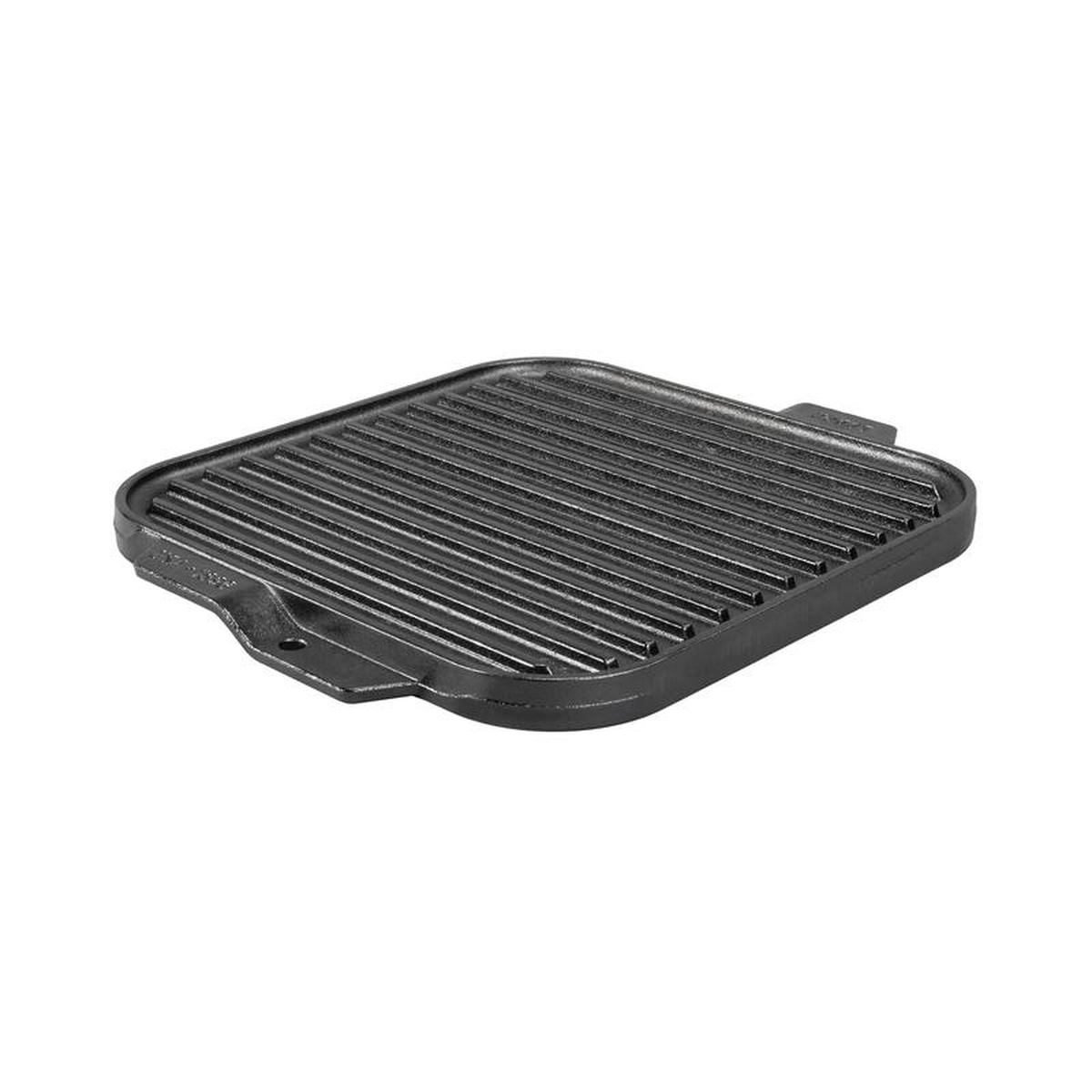Lodge LSRG3 cast iron reversible grill griddle showing ridged grill side