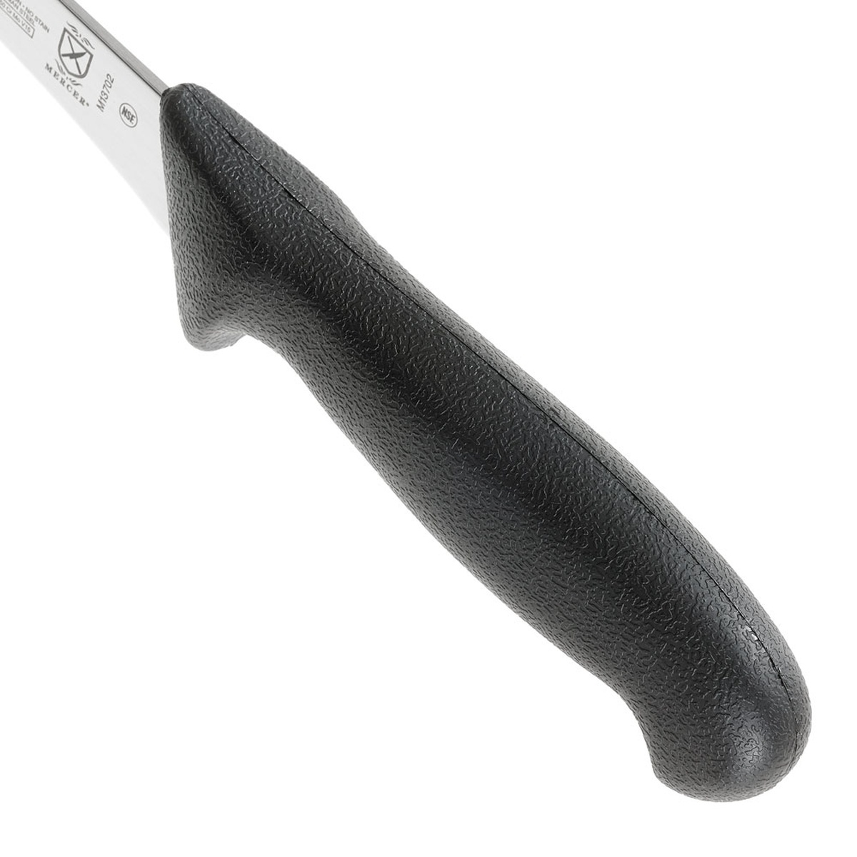 Close up of the textured black nylon handle on the Mercer BPX knife