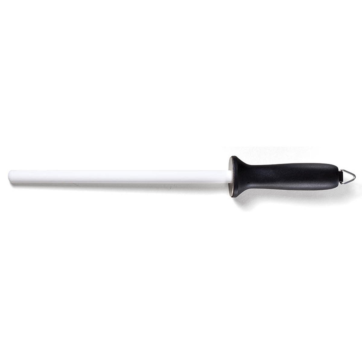 Mercer Culinary M14412 12-inch ceramic honing steel with white rod and black nylon handle with hanging ring