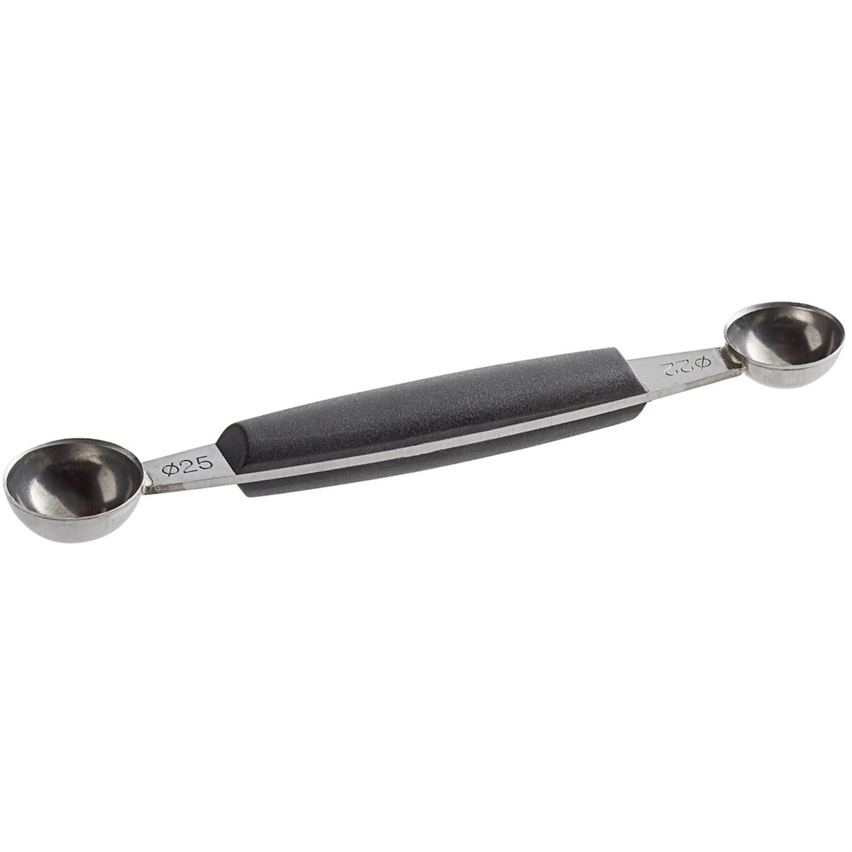 Mercer Culinary double-sided stainless steel melon baller with black polypropylene handle