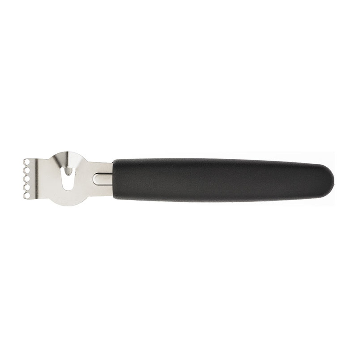 Mercer Culinary M15400P citrus zester full view with black nylon handle and stainless steel blade
