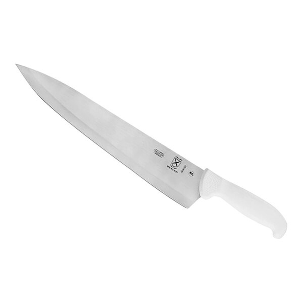 Mercer Culinary Ultimate White 12-inch chef knife with white polypropylene handle and stainless steel blade